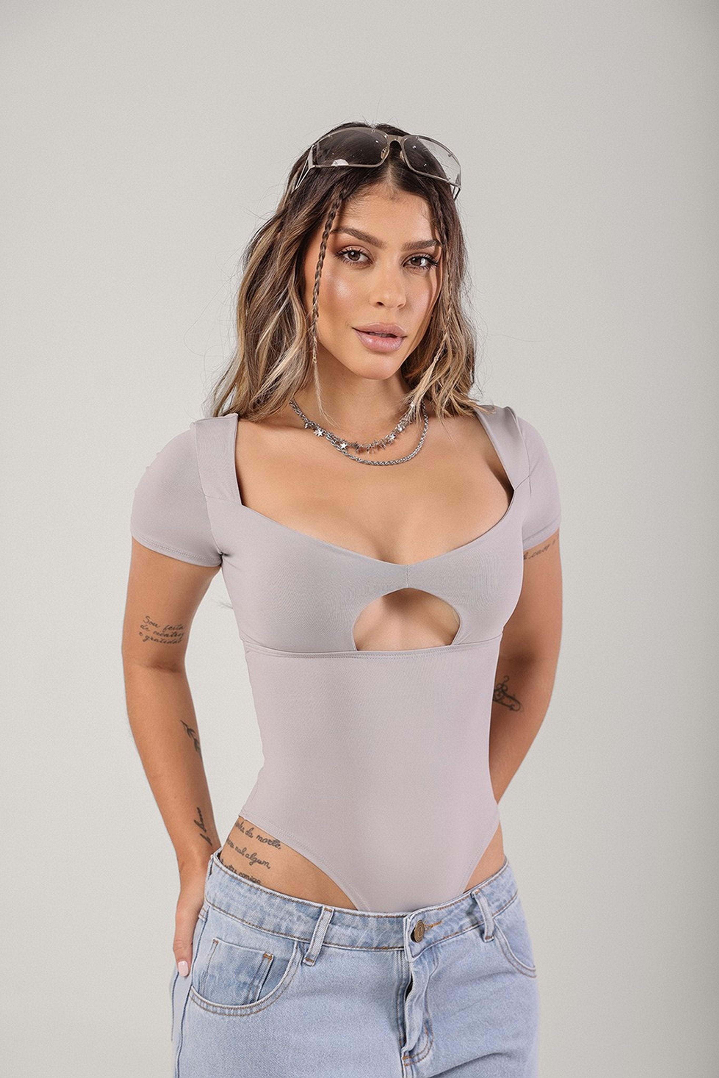 Body Recorte Poliamida Cinza
