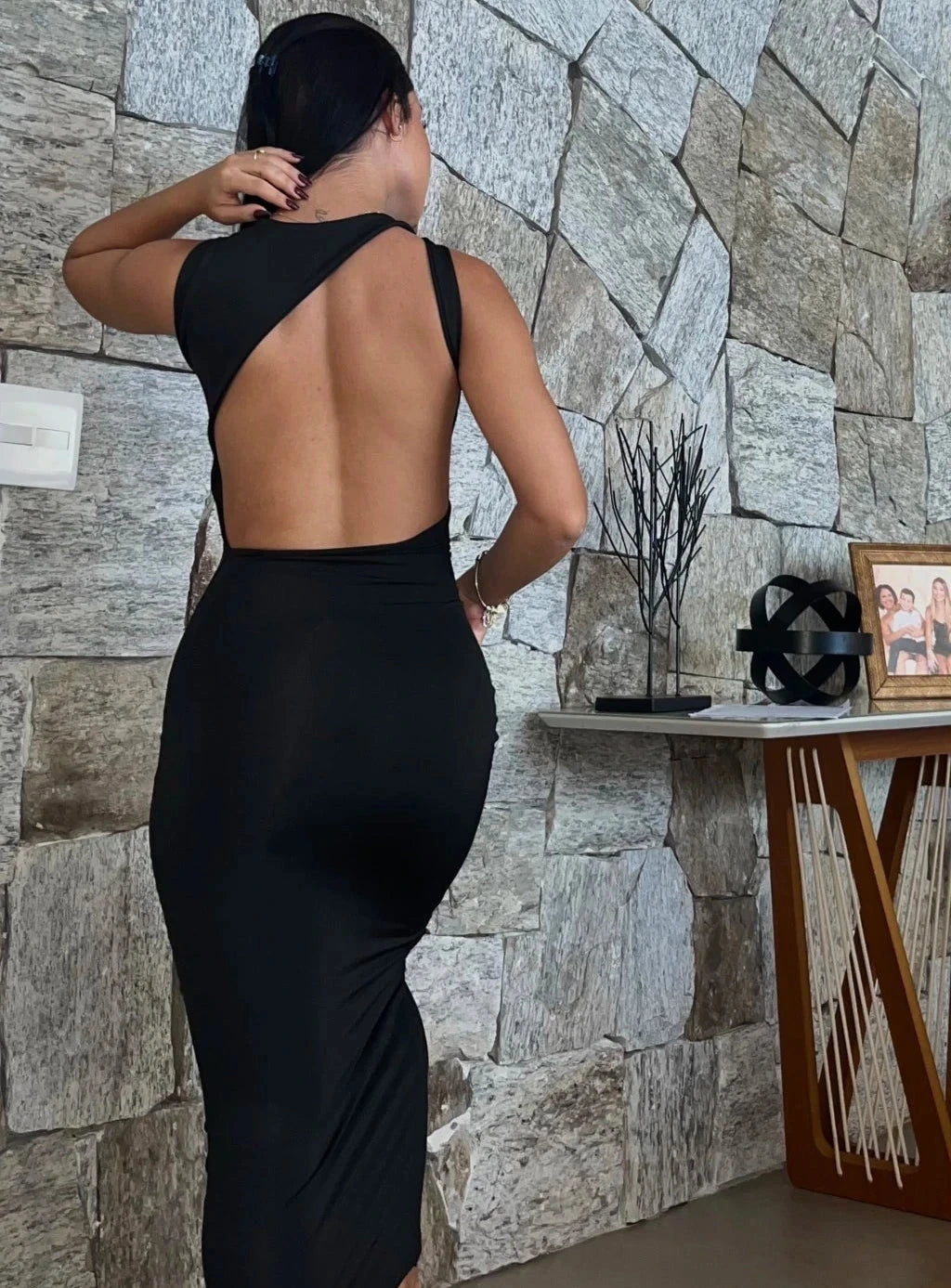 Vestido Comprido Aberto Costas Preto